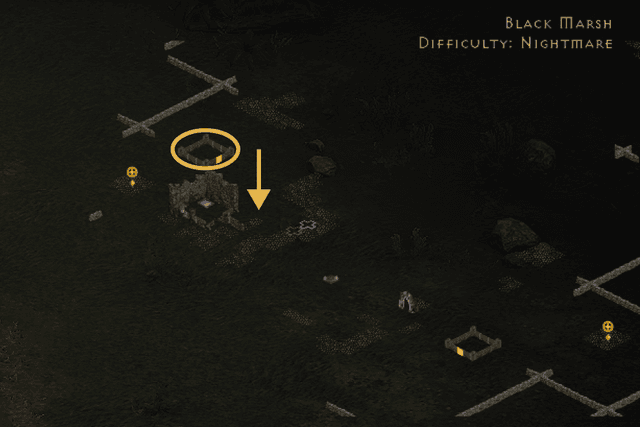 Locating the Forgotten Tower near a map object in the Black Marsh