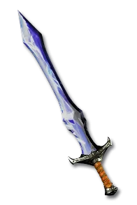 A crystal sword socketed with eth, tir, lo, mal and ral to create the Grief runeword